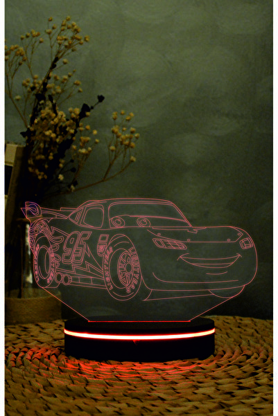 Yubi Design Şimşek Mcqueen, Cars, Arabalar - 3 boyutlu led lamba 16 renk deko...