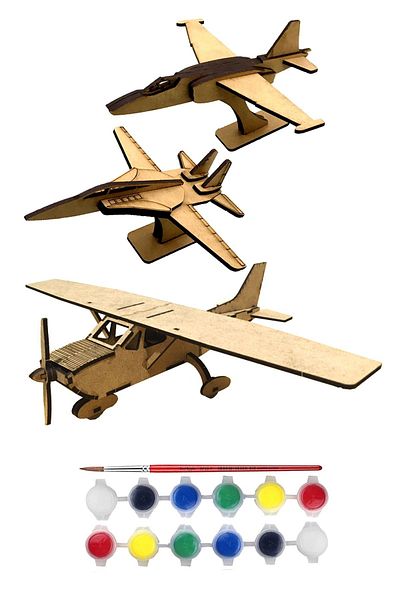 Tahtakurusu Tasarım 3-Piece Deal Set Wooden Model Model Airplane Painting Set Cessna