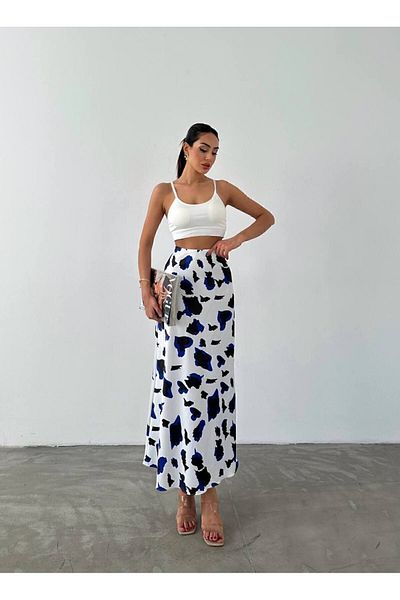 Fiori Luxury Quality Maxi Length Long Satin Skirt with Elastic Waist