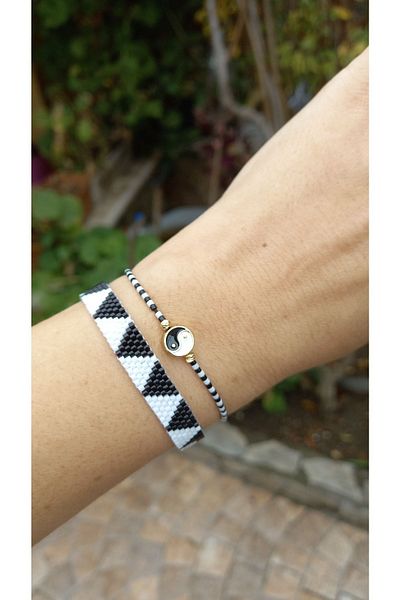 Atolye Ferda Black and White Miyuki Stringed and Knitted Bracelet Set