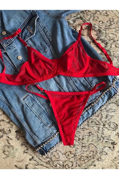 Pera Garage Transparent Red Tulle Bralet Set