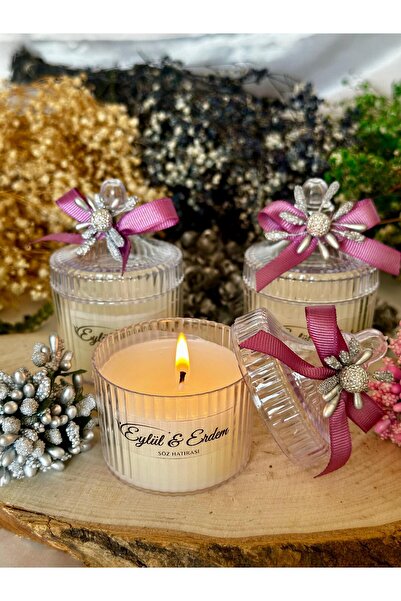 FidesTasarım 20adet Pembe Kurdele Süslemeli Mika Kutuda Mum, Nikah Şekeri, Doğum, Sünnet, Düğün Nişan Söz,kına