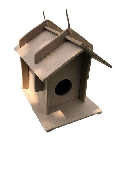 Emach Dizayn Dekoratif Bahçe Ahşap Kuş Evi Yuvası Boyanabilir Dayanıklı Mdf 21x16x21