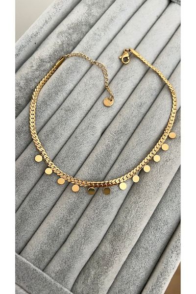 SU PERİSİ TAKI BİJUTERİ Steel Gold Italian Chain Detailed Sequin Anklet