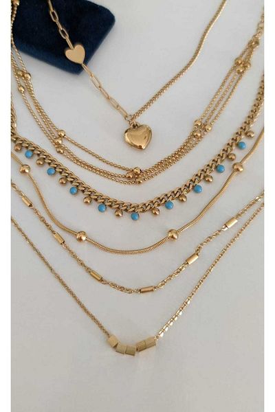 SU PERİSİ TAKI BİJUTERİ Steel Non-Tarnish Blue Detailed Chain Anklet