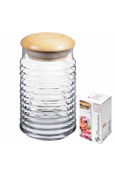 Paşabahçe Babylon Glass Jar with Wooden Lid, Transparent, 1.2 Liter