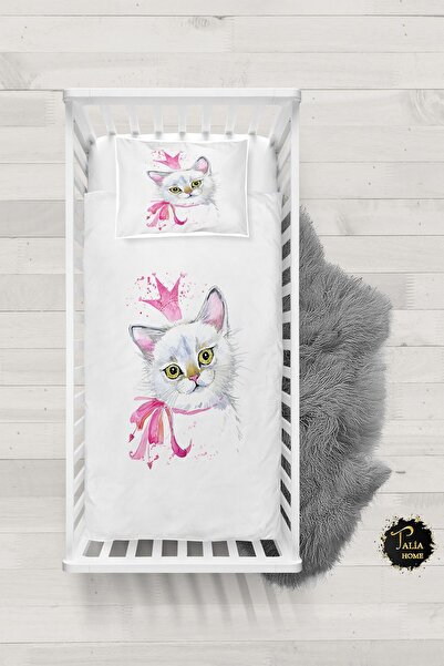 Talia Home طقم غطاء لحاف أطفال بنقشة قطة مع ملاءات TLABN-234