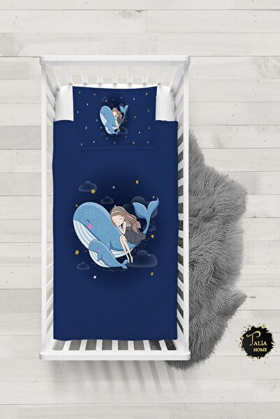 Talia Home Fish Girl Patterned Baby Duvet Cover Set with Sheets TLABN-283