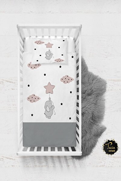 Talia Home طقم غطاء لحاف أطفال بتصميم فيل رمادي مع ملاءات TLABN-133