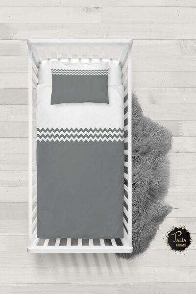 Talia Home طقم غطاء لحاف أطفال منقوش باللون الرمادي والأبيض مع ملاءات TLABN-207