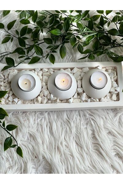 UD Consept Tabaklı Beton Mumluk Hediyelik Dekorasyon Seti