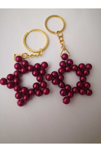 PASAMİA Burgundy Color Star Keychain (15 Pieces)