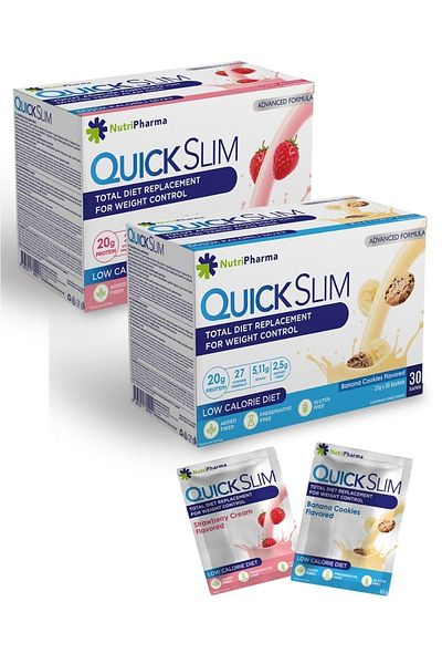 NUTRIPHARMA Quick Slim High Protein Meal Powder, 60 Meal Shakes (2 BOXES WITH STRAIN, BATHROOM)