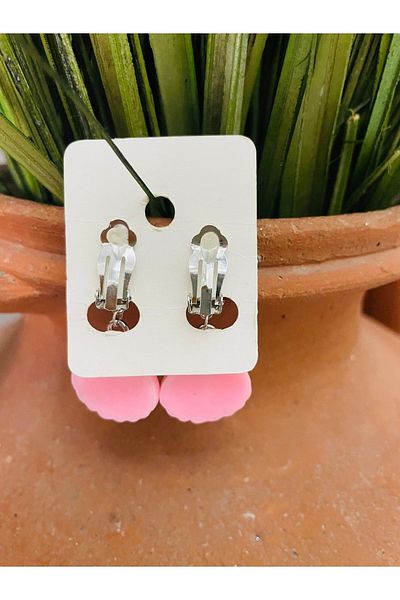 1PARÇAMAVİ Pink Mermaid Shell Clip Non-Perforated Compression Girl's Earrings