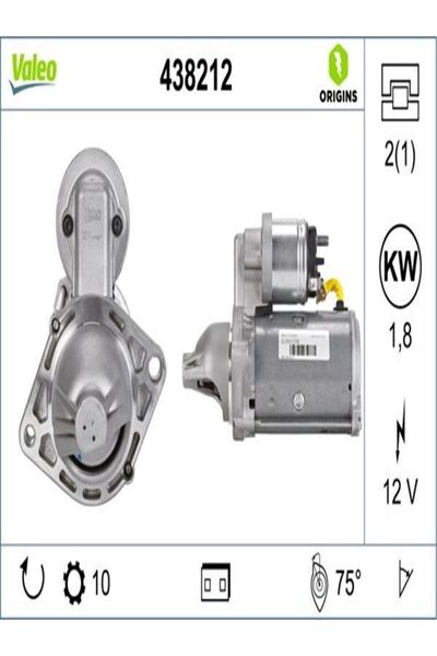 VALEO 438212 Mars Motor 12v 10 Dis 1.8 Kw - ( Opel : Corsa C D 1.3 Cdti 1.3 Series Starter Motor
