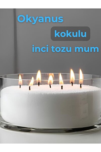 MİADA Okyanus Kokulu Esanslı Inci Tozu Mum 1kg. Sonsuzluk Mumu Fitil Hediyeli