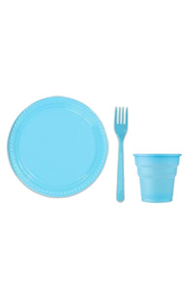 PartylandTR 25 Kişilik Mavi Plastik Bardak Çatal Tabak