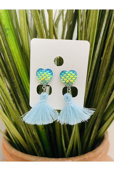1PARÇAMAVİ Sequin Heart mermaid clip children's earrings - UNHOLE CHILDREN'S EARRING