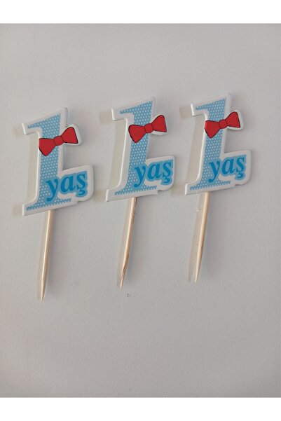 Doğumgünü Marketim مسواك كعكة زرقاء تحت عنوان سنة واحدة (20 قطعة)