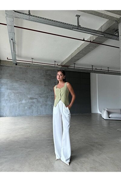 POİSE Heart Collar Flared Linen Buttoned Vest