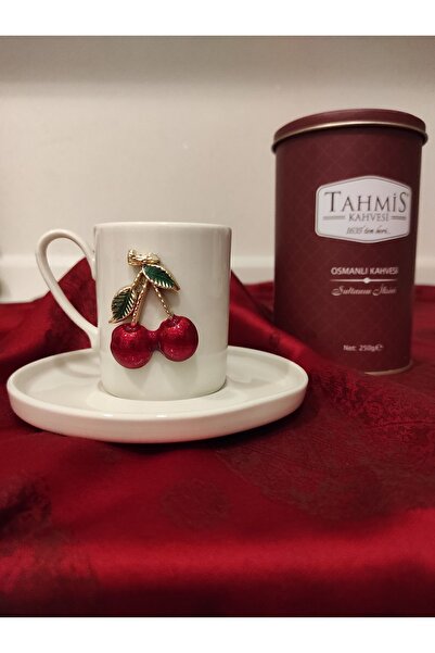 Seçkin's Home PORSELEN FİNCAN TAKIMI 2 KİŞİLİK 4 PARÇA KİRAZ AKSESUARLI