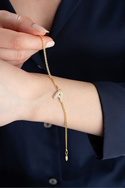 Silvano Jewelry 925 Ayar Gümüş Gold Balon Harf Bileklik