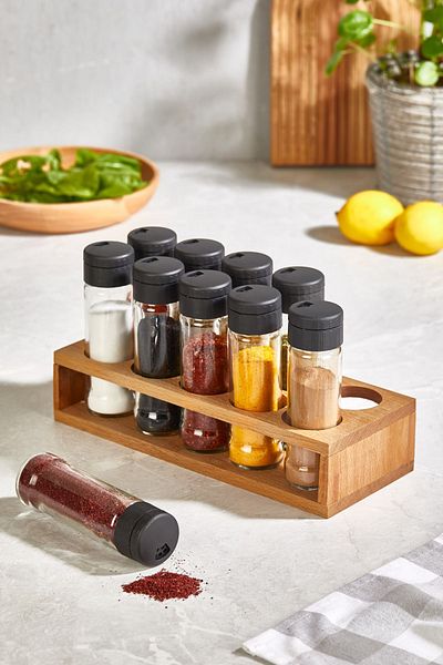 woodsy 10 Piece Spice Rack Set, Spice Rack with Wooden Stand