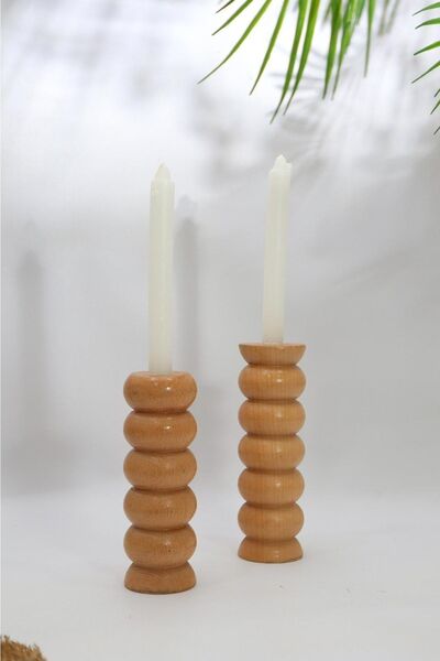 AHESAR TİCARET Ahşap 2 Li Mumluk Dekorasyon Şamdan Mumluk