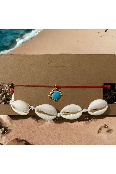 Stoneday Turquoise Crab and Seashell Gold Detailed 2-Piece Anklet Set