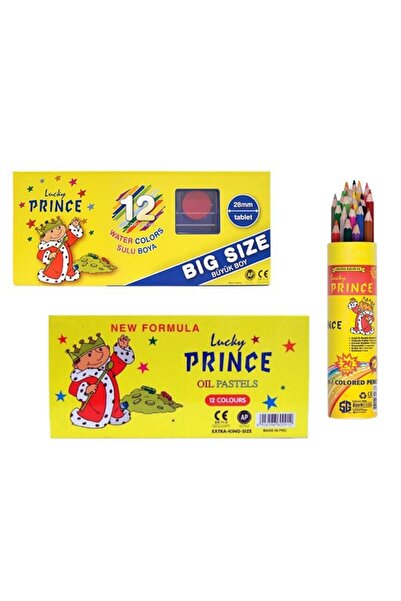 Lucky Prince Boya Seti - 24 Renk Kuruboya + 12 Renk Suluboya + 12 Renk Pastel...