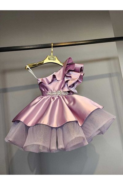 SCSTİL Lilac Dress with One Shoulder Waist Accessory - Ruffle Detail