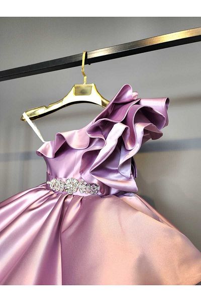SCSTİL Lilac Dress with One Shoulder Waist Accessory - Ruffle Detail