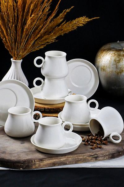 Porsima Pablo 6-Piece White and Coffee Color Porcelain Cup Set