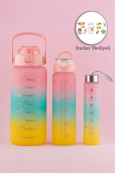 Porsima 11918 3-Piece Unscented Sports Water Bottle with Motivational Sticker - Water Bottle - Colorful Water Bottle