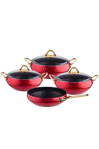 Özkent Hira 4-Piece Granite Casserole Set Red K-589