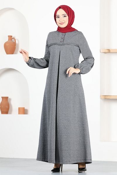 ModaMerve Φόρεμα με κουμπιά MSL14321 Γκρι