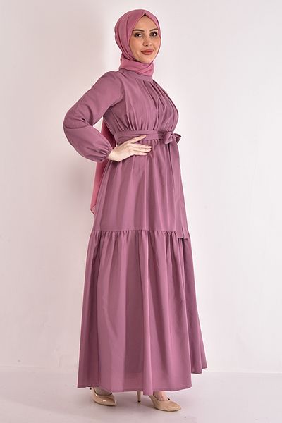 ModaMerve Belted Dress Dusty Rose ASM2625