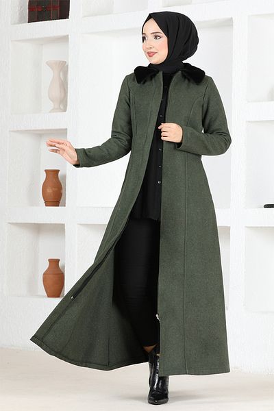 ModaMerve Παλτό Khaki Stamped - Furry, End5563 Model