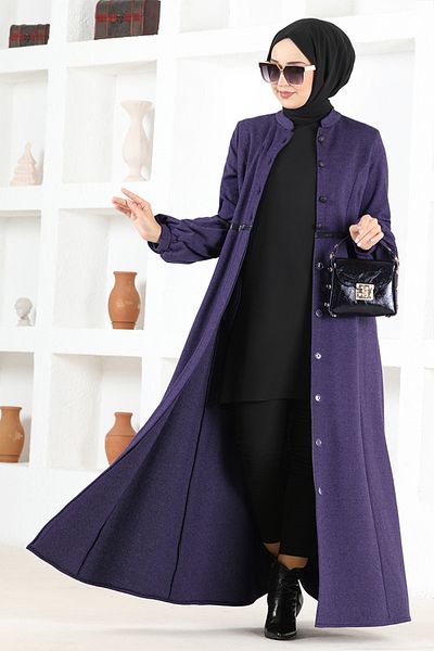 ModaMerve Buttoned Ferace MSL19045 Dark Lilac