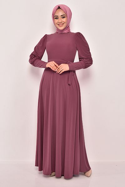 ModaMerve Φόρεμα με ζώνη Dusty Rose Asm2587