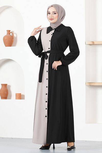 ModaMerve Belted Dress ASM2651 Black