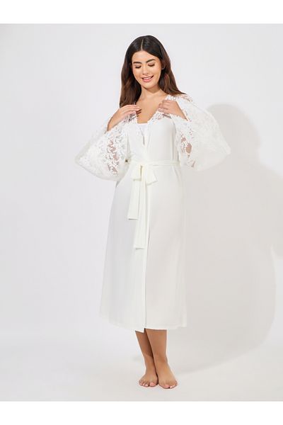 Styli Lace Insert Long Sleeves Robe