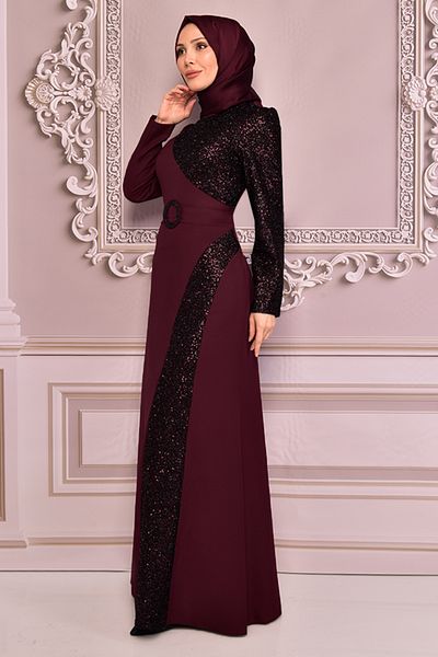ModaMerve Burgundy Sequin Evening Dress - Asm2524 Model