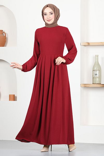 ModaMerve Φόρεμα με ζώνη ASN216 Claret Red