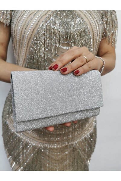 NAZART Women's Tiny Crystal Silvery Silver Evening Dress Clutch Portfolio Chain Strap Handheld Wedding Engagement Evening Bag