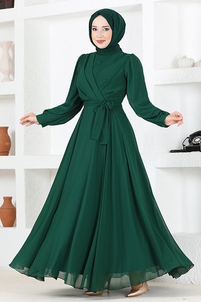 ModaMerve Green Chiffon Evening Dress - END5525 Model