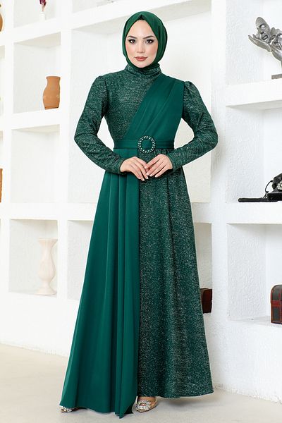 ModaMerve Βραδινό φόρεμα Asm2538 Μοντέλο Emerald Color Glitter