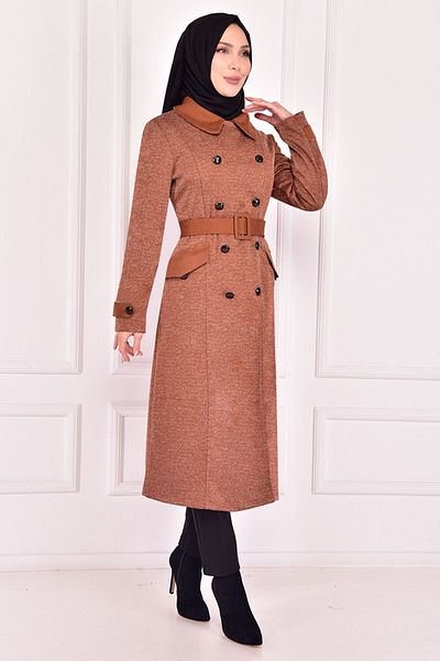 ModaMerve Tan Hooded and Belted Asm12410