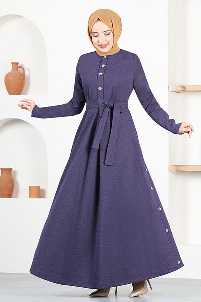 ModaMerve Belted Dress MSL4322 Dark Lilac