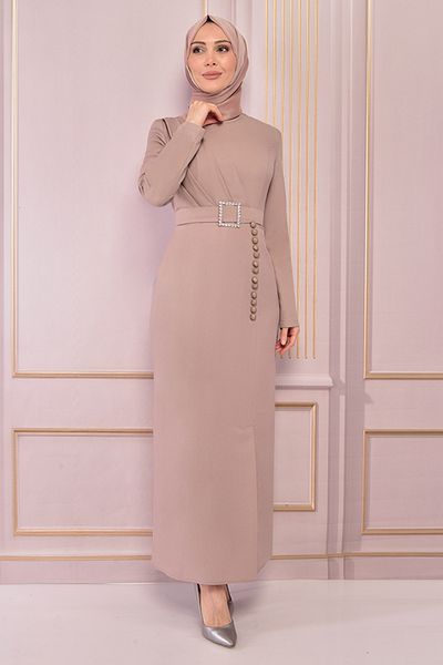 ModaMerve Φόρεμα Asm2558 Model Mink Belted